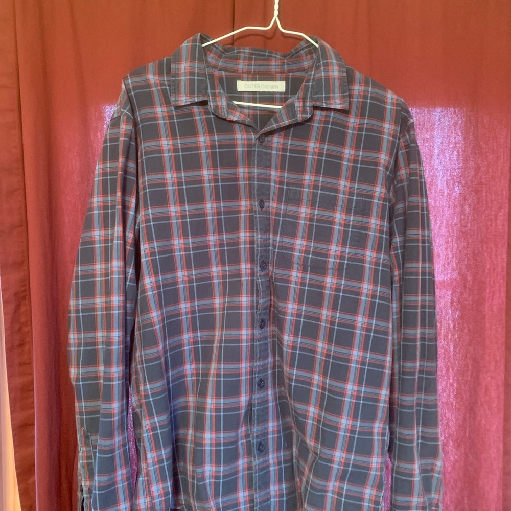 Men's Blue and Red Plaid Shirt